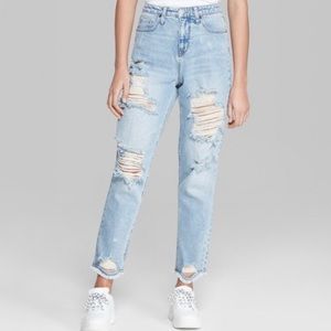 Destressed mom jeans light wash